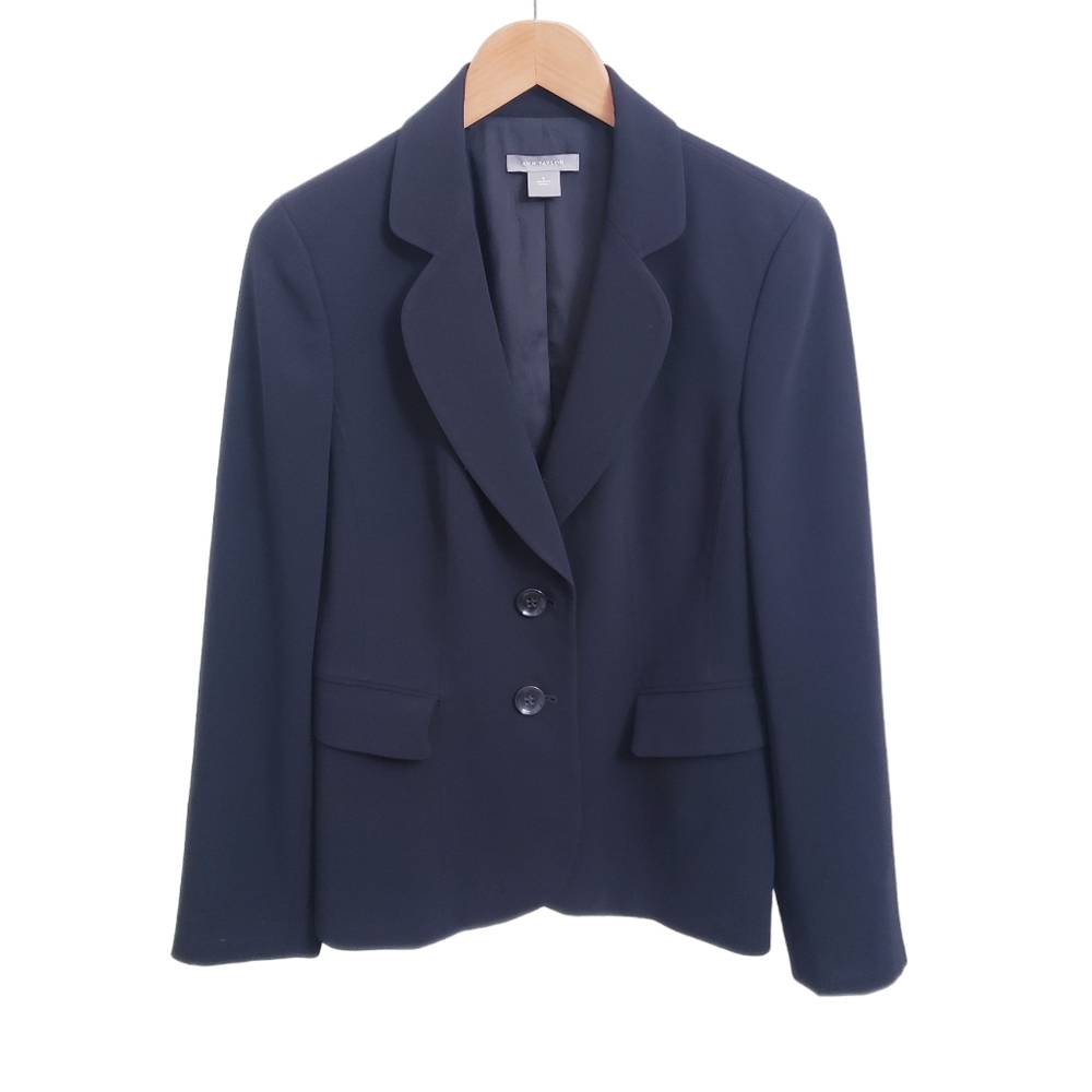 Ann Taylor Classic Black Double Button Lined Blazer Jacket, Size 8